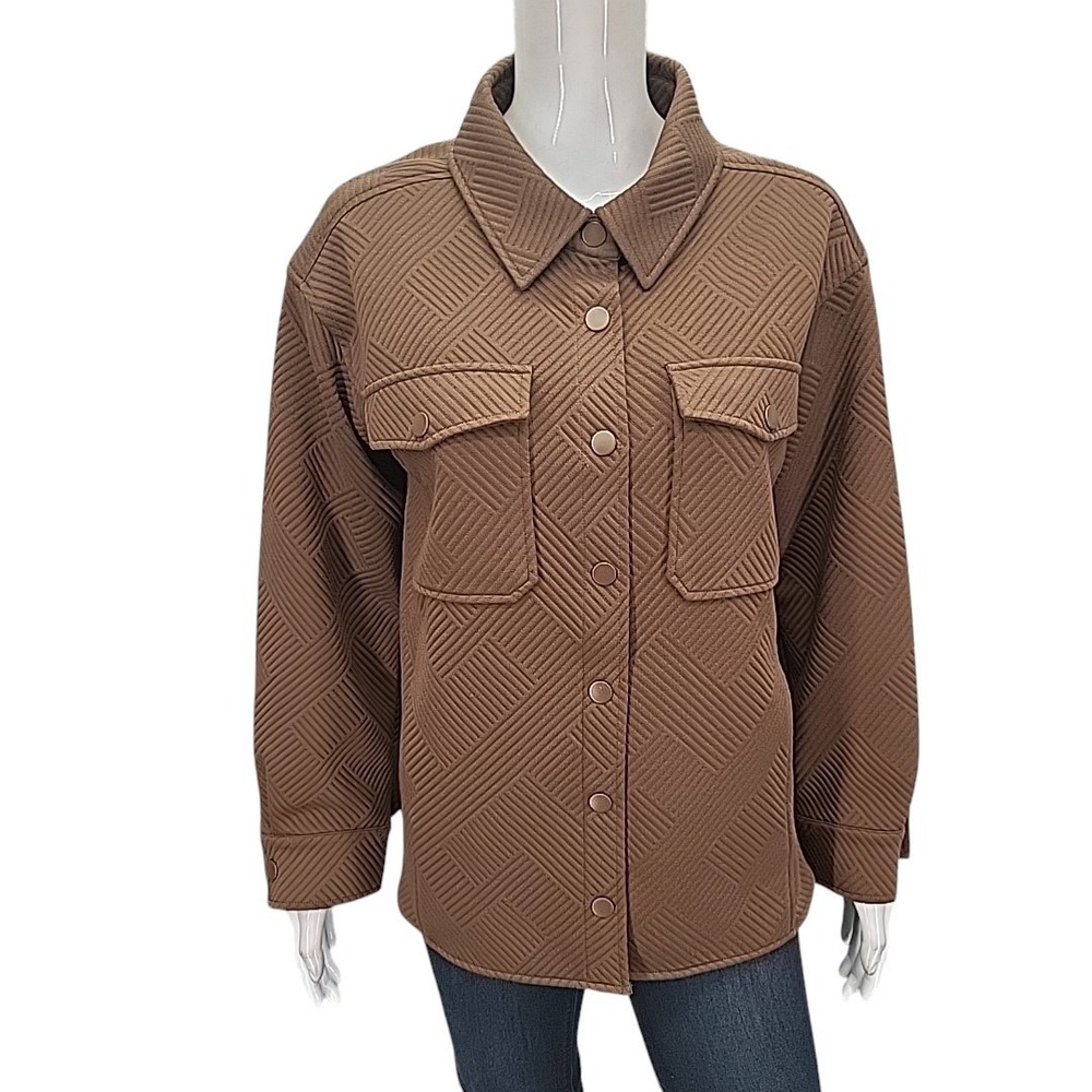 Christopher & Banks Womens Snap Front Jacket Petite Medium Brown Pockets NEW